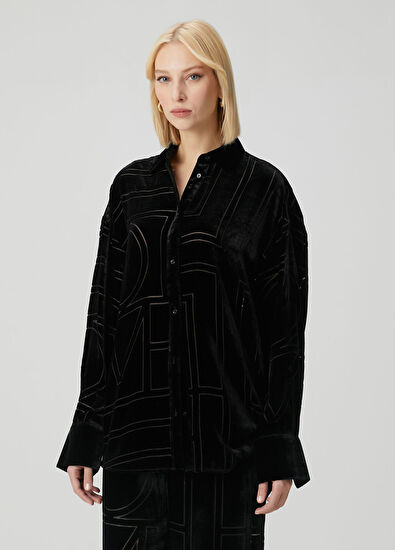 Toteme Oversized Siyah Monogram Gömlek - 3