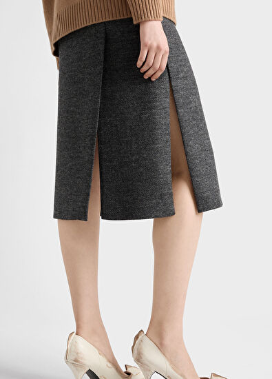 Prada Gri Teğelli Yırtmaçlı Kadın Etek - 3