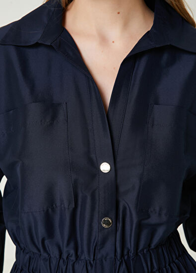 Beymen Club Lacivert Midi Tafta Elbise - 5