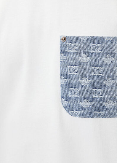 Dsquared2 Beyaz Logolu Denim Garnili T-shirt - 7