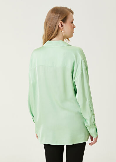 Beymen Club Light Green Loose Satin Shirt - 5