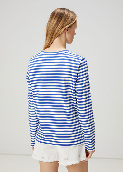 Beymen Club Mavi Çizgili Köpek Baskılı Sweatshirt - 5