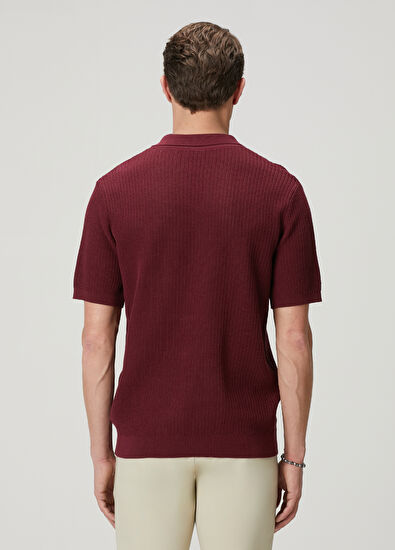 Beymen Club Vişne Polo Yaka Kısa Kollu Dokulu Triko - 5