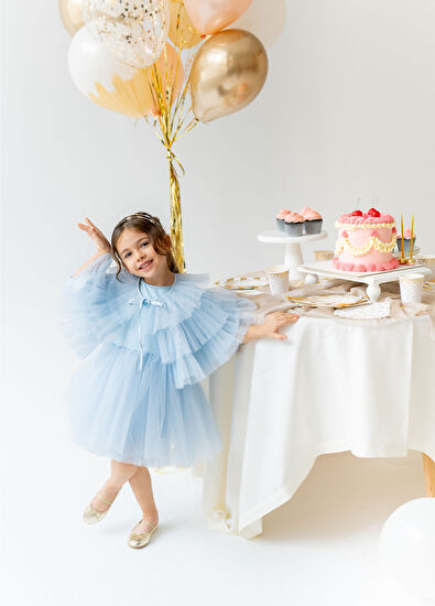 Mini Celebrities Mavi Pelerinli Tütü Kız Çocuk Elbise - 3