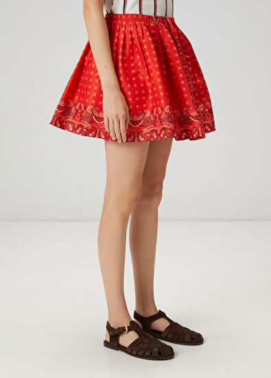 Beymen Club Kırmızı Şal Desenli Mini Etek - 5