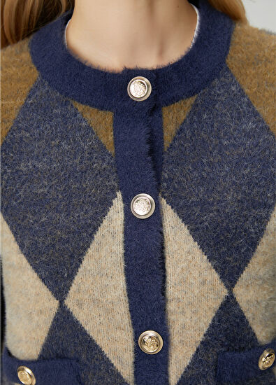 Beymen Club Navy Blue Khaki Patterned Cardigan - 6