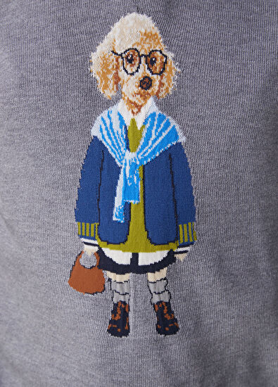 Beymen Club Grey Melange Dog Jacquard Sweater - 6