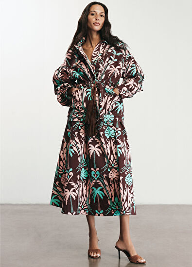 Elissa Studio Sonia Palmiye Desenli Kadın Maxi Etek - 6