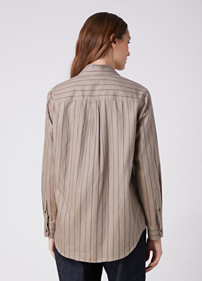 Beymen Club Regular Fit Taupe Striped Shirt - 5