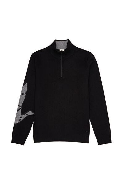 Siyah Yakası Fermuarlı Kaz Jakarlı Kazak Beymen Club Siyah Yakası Fermuarlı Kaz Jakarlı Kazak - 7