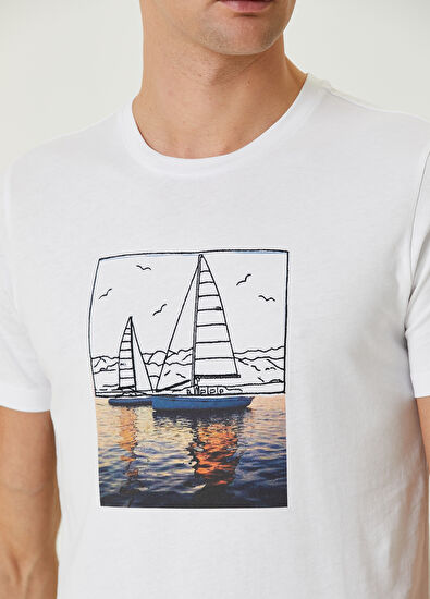Beymen Club White Sea Printed Sail Embroidered T-Shirt - 6