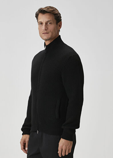 Umit Benan Matt Black Cashmere Knit Cardigan - 3