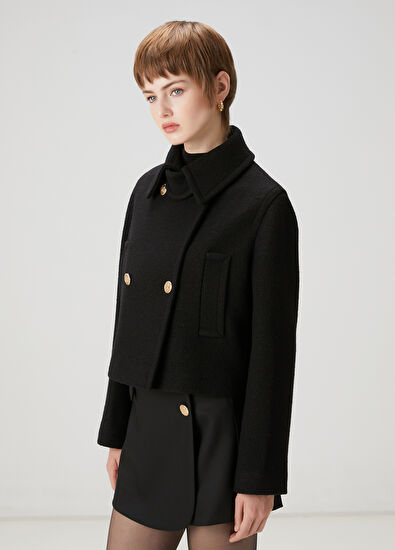 Beymen Club Siyah Crop Yün Ceket - 3