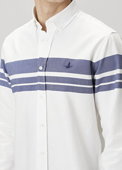 Beymen Club Comfort Fit White Stripe Print Detailed Shirt - 6