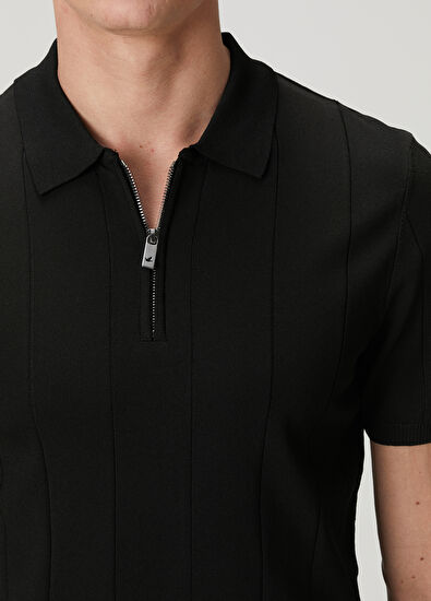 Beymen Club Siyah Polo Yaka Örgü Detaylı Triko - 7