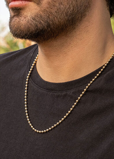 Safir Mücevher Top Zincir 14 Ayar Altın Unisex Kolye - 5