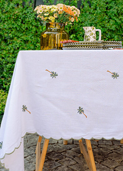 Mariaida Home Palm Tree Bole White Linen Tablecloth 150 x 250 cm - 4