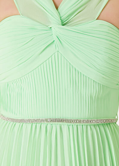 Self Portrait Yeşil Taşlı Kemerli Midi Kokteyl Elbise - 4