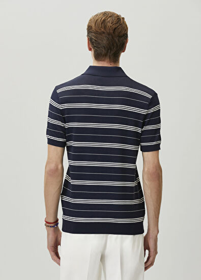 Beymen Club Lacivert Polo Yaka T Beyaz Çizgili Kısa Kol Triko - 5