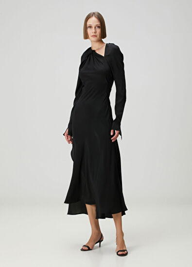 Victoria Beckham Black Collar Accessories Midi Silk Evening Dress - 3