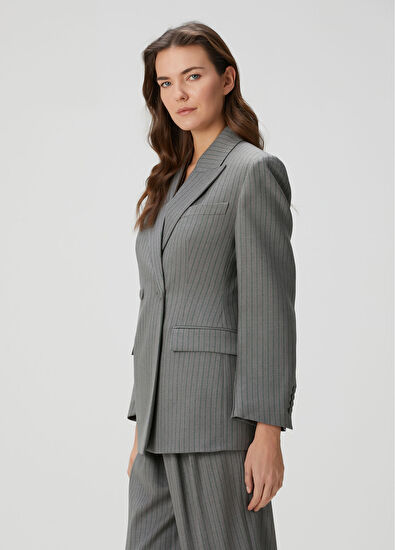 Margaux Lonnberg Fairway Gri Çizgili Yün Blazer - 3