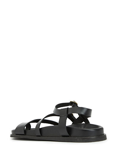 Beymen Club Siyah Amorf Tokalı Kadın Deri Sandalet - 3