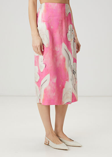 Beymen Club Pink Floral Midi Satin Skirt - 5
