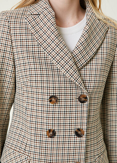 Beymen Club Beige Houndstooth Double-Breasted Blazer - 5