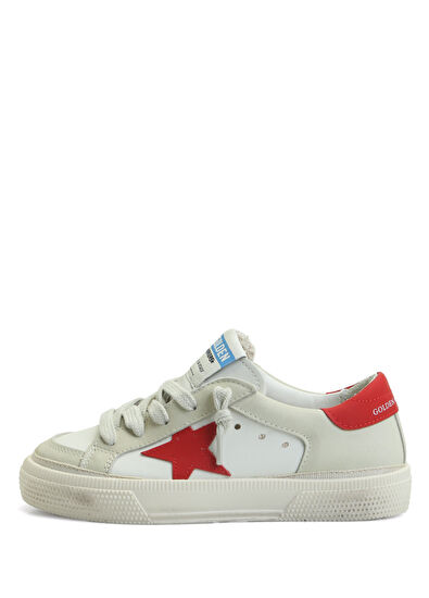Golden Goose May Beyaz Kırmızı Logolu Çocuk Deri Sneaker - 3