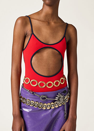 Miu Miu Kırmızı Teknik Örme Kadın Mayo - 3