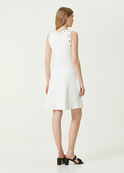 Beymen Club Ekru Kuş Gözü Detaylı Mini Triko Elbise - 5