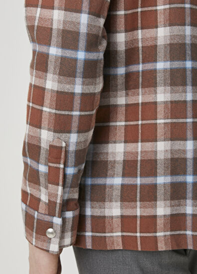 Beymen Club Kahverengi Mavi Ekose Desenli Dış Gömlek - 6