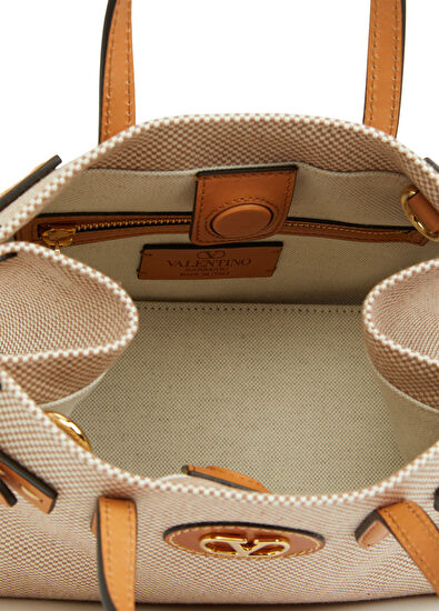 Valentino Garavani Small Bej Kadın Kanvas Çanta - 5