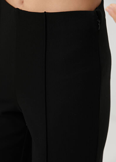 High Waist Pintuck Straight Leg Siyah Pantolon - Görsel 6