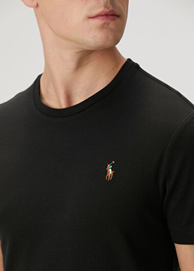 Siyah Logo Nakışlı Basic T-shirt - Görsel 6