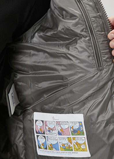 Gri Kapüşonlu Puff Mont - Görsel 9