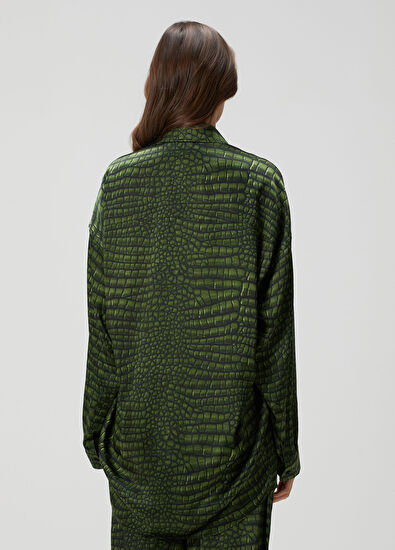 Balenciaga Cocoon Yeşil Krokodil İpek Gömlek - 4