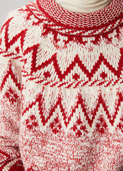 Beymen Club Kırmızı Ekru Jakarlı Kazak - 5
