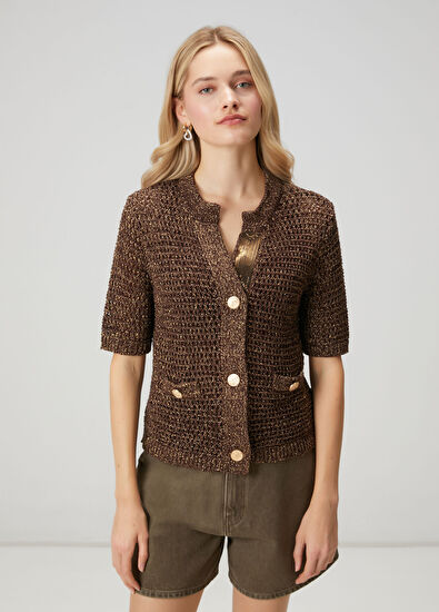 Beymen Club Brown Glitter Openwork Cardigan - 5