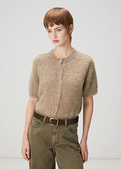 Beymen Club Taupe Sprinkled Crystal Cardigan - 3