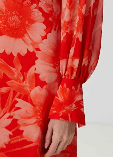 Erdem Turuncu Çiçekli Maksi İpek Elbise - 5