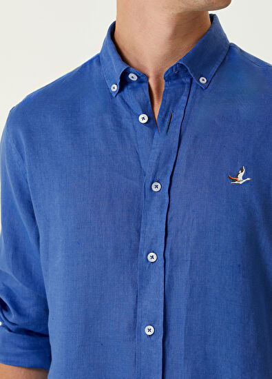 Beymen Club Comfort Fit Kobalt Keten Gömlek - 6