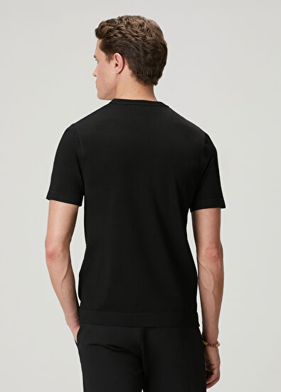 Beymen Club Black Knit Line Jacquard Short Sleeve Sweater - 5