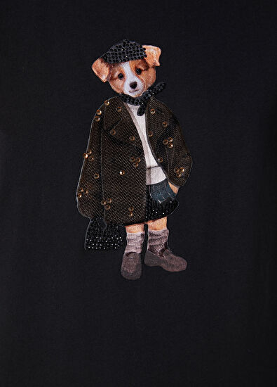 Beymen Club Black Jacketed Dog Detailed T-Shirt - 6