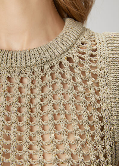 Beymen Club Open Khaki Sequined Knit Tank Top - 6