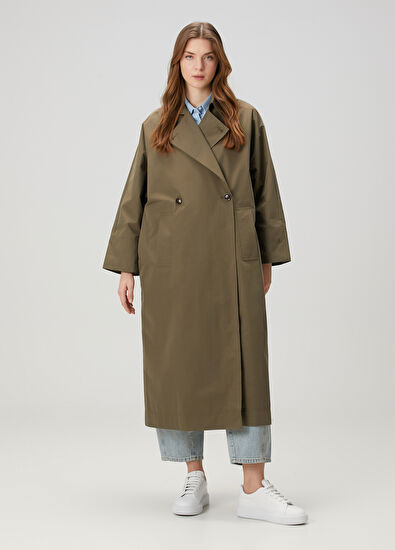 Beymen Club Oversize Haki Kruvaze Pardösü - 5