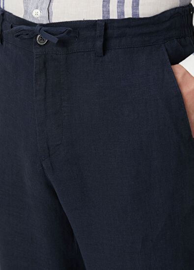 Beymen Club Lacivert Beli Kordonlu Keten Pantolon - 4