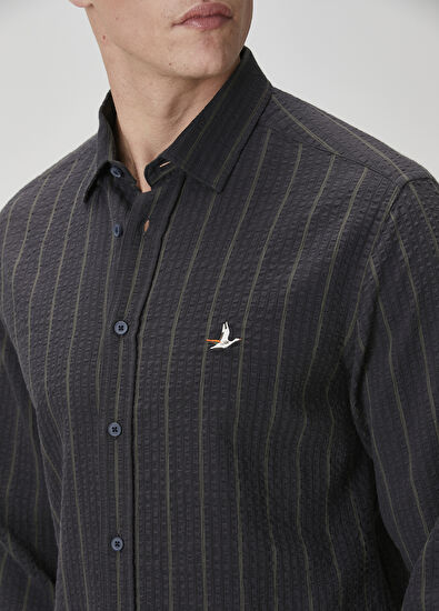 Beymen Club Comfort Fit Haki Çizgili Gömlek - 6