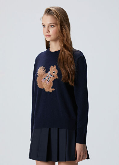 Network Lacivert Yün Karışımlı Kazak - 5