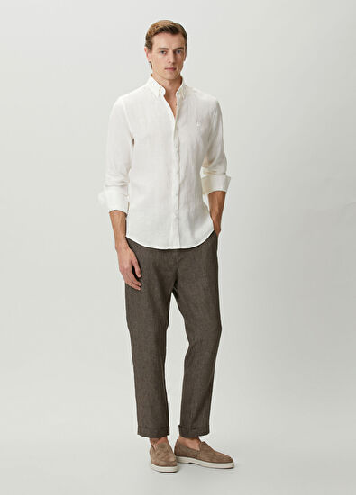 Beymen Club Comfort Fit Linen Shirt With Tonal Embroidery - 3